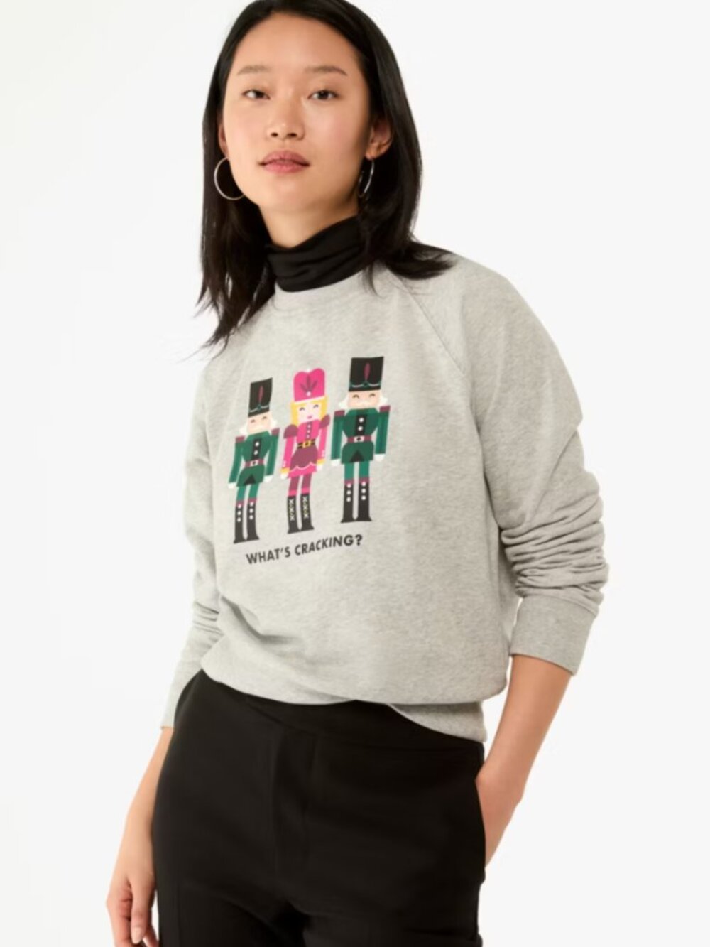 Kate Spade NY Nutcracker Graphic Sweatshirt Gray Womens Size XS Christmas Winter